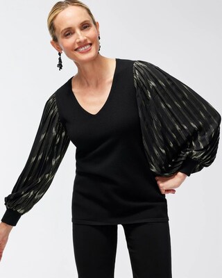 Abstract Foil Pleat Sleeve Pullover Sweater