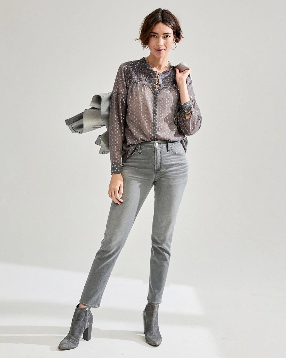 Embellished Metallic Pullover Top