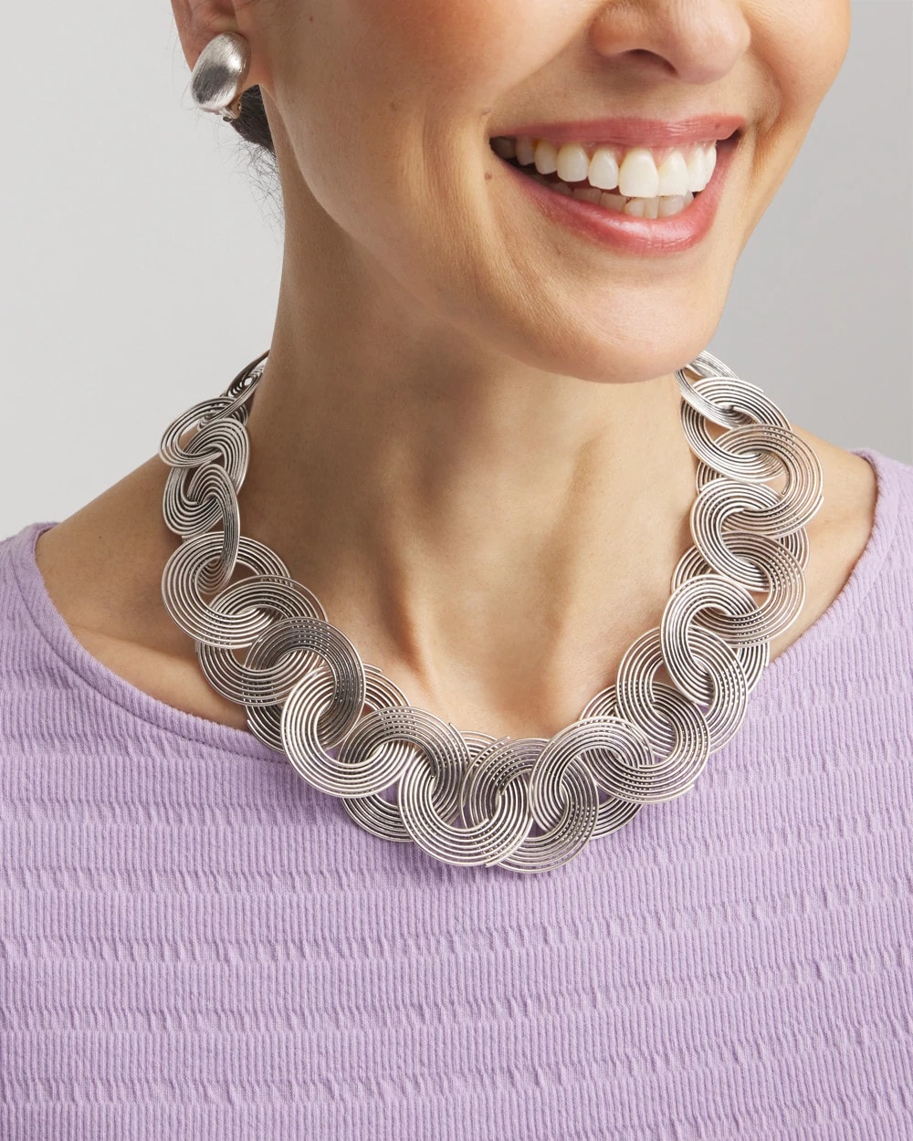 Silvertone Concentric Circles Statement Necklace