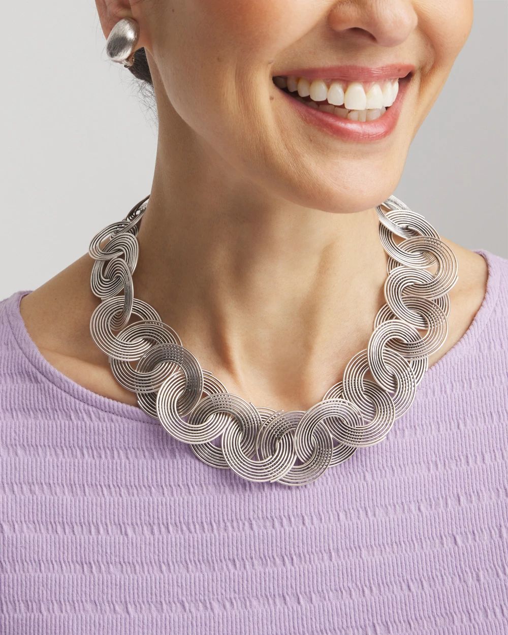 Silvertone Concentric Circles Statement Necklace