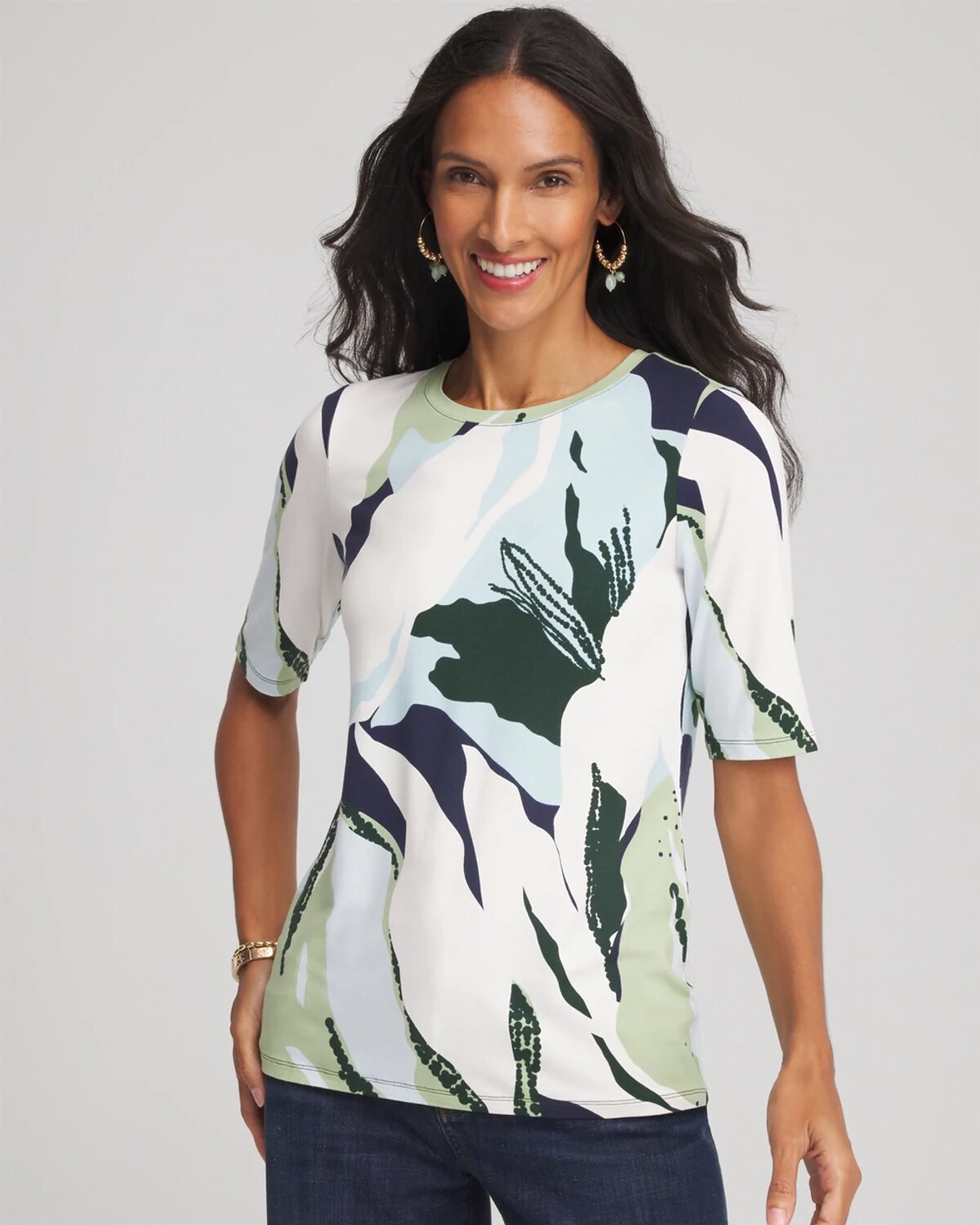 Chico's Touch Of Cool Elbow-sleeve Perfect Tee In Sage Meadow