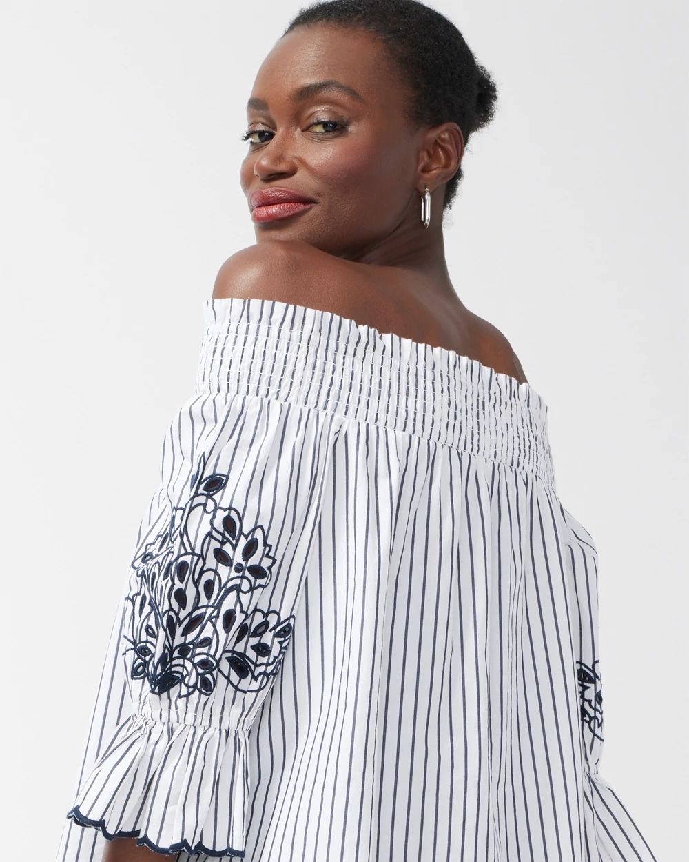 Off-Shoulder Slim Stripe Tunic