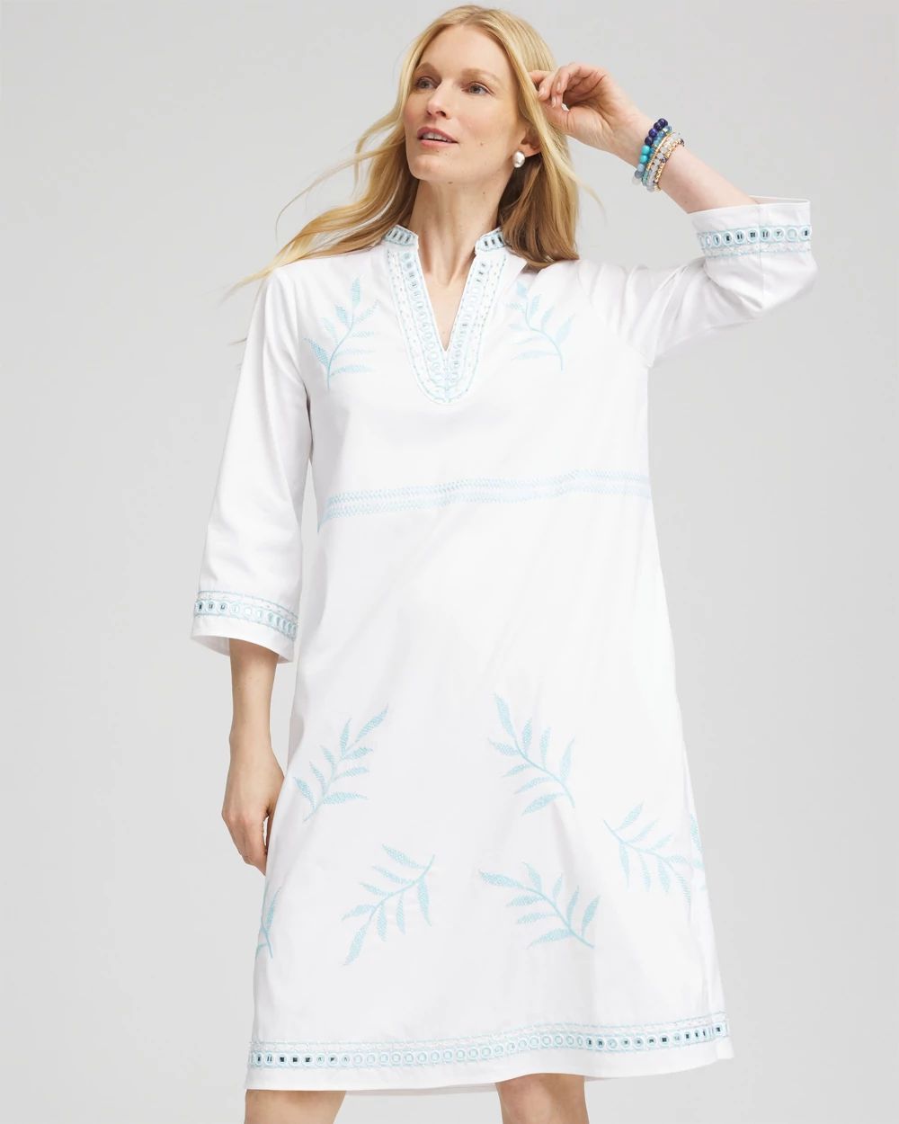 Embroidered Stand Collar Kaftan Dress
