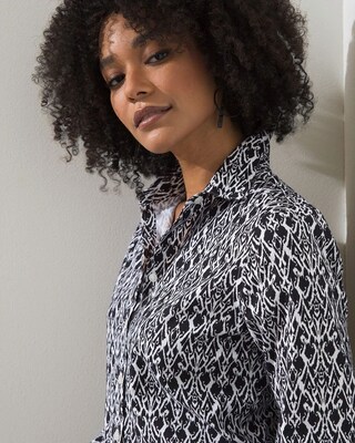 No-Iron Stretch Ikat Print Shirt