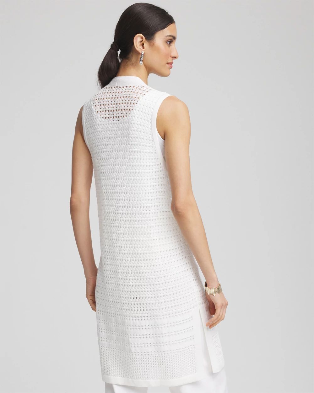 Pointelle Sleeveless Midi Sweater Vest
