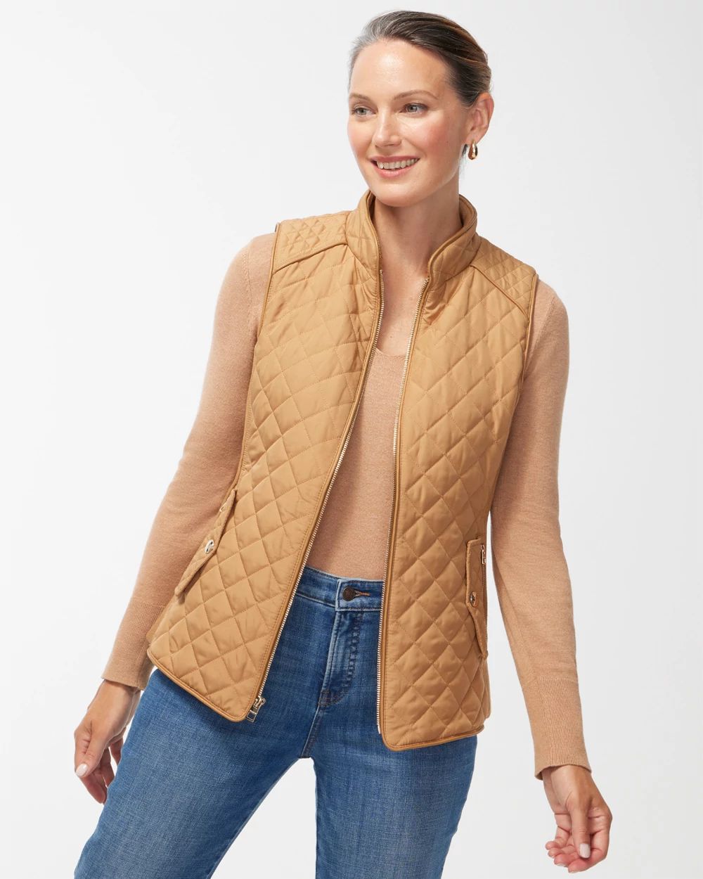 Rib Trim Quilted Vest