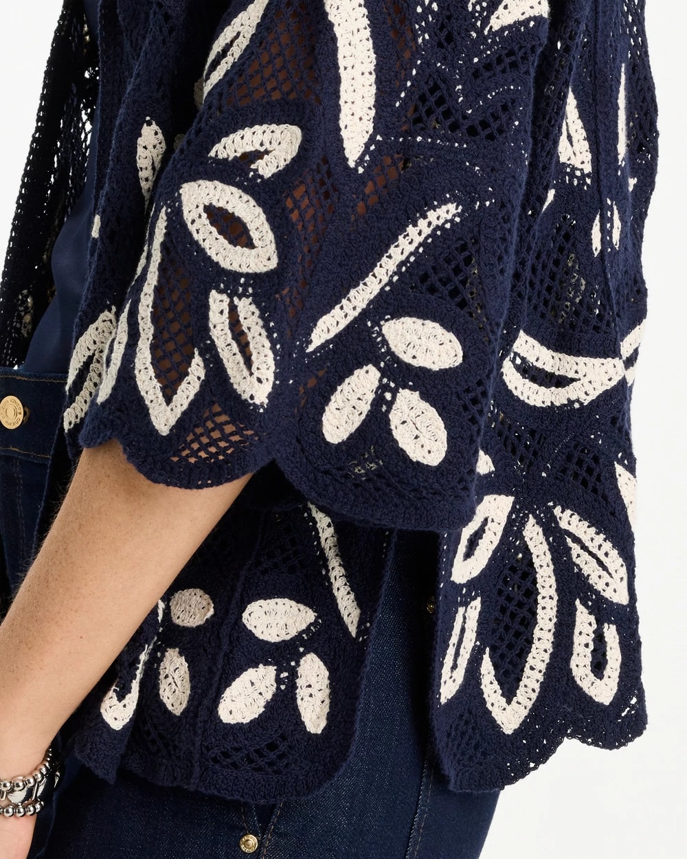 Woven Crochet Lace Contrast Kimono