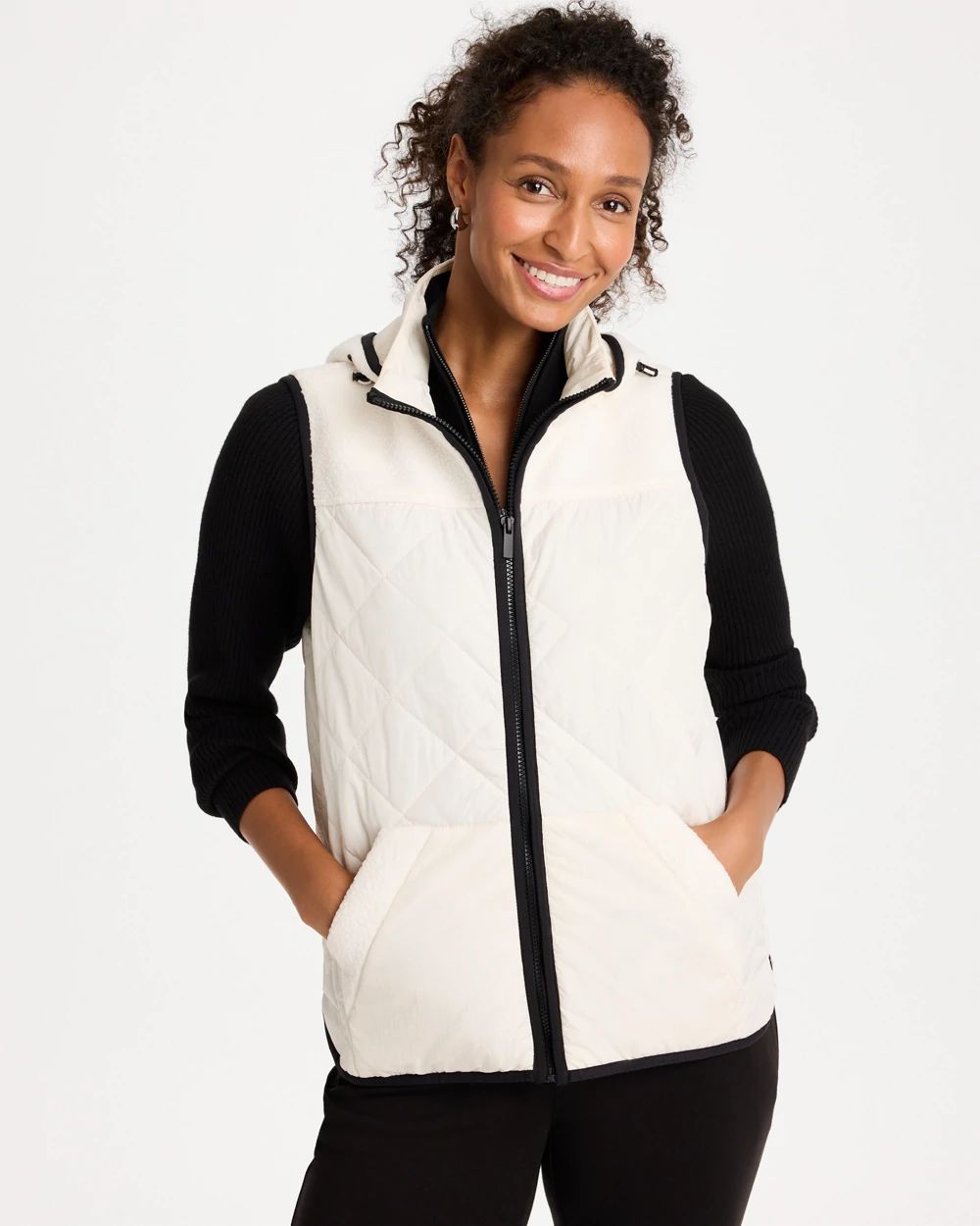 Zenergy® Quilted Fleece-Sherpa Trim Hooded Vest