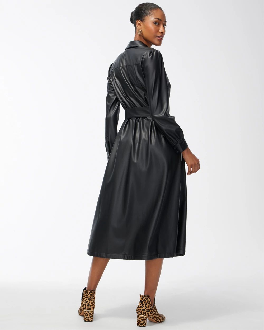 Faux Leather Shirt Dress