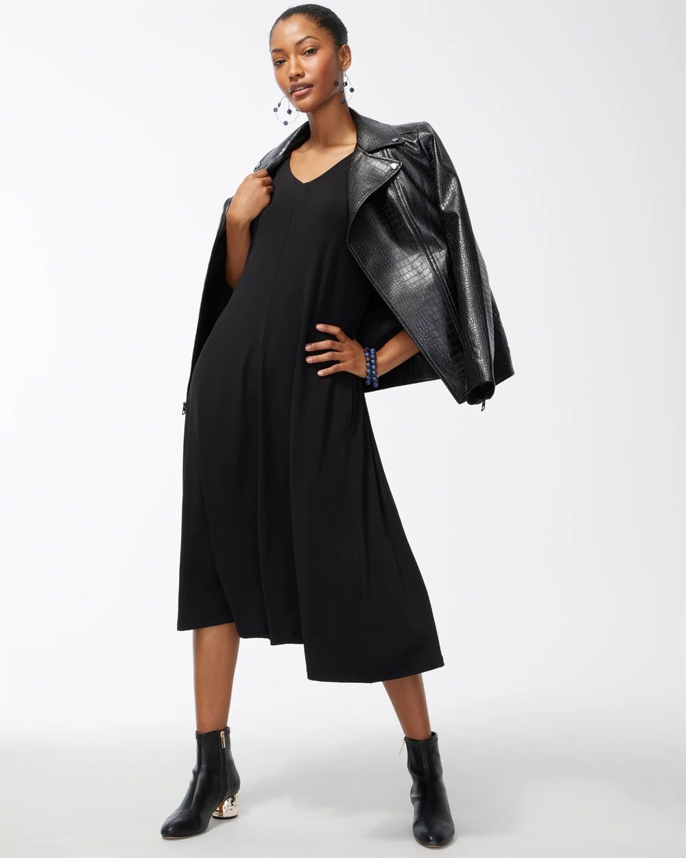 V-neck Black Midi Dress
