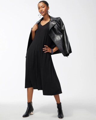 V-neck Black Midi Dress