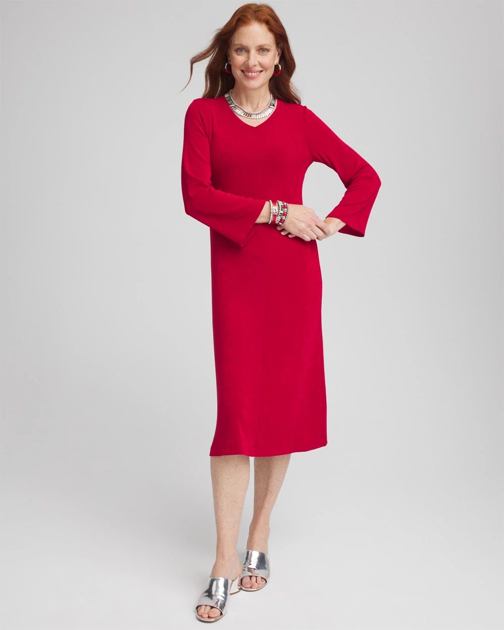 Travelers™ High V-Neck Bell Sleeve Dress