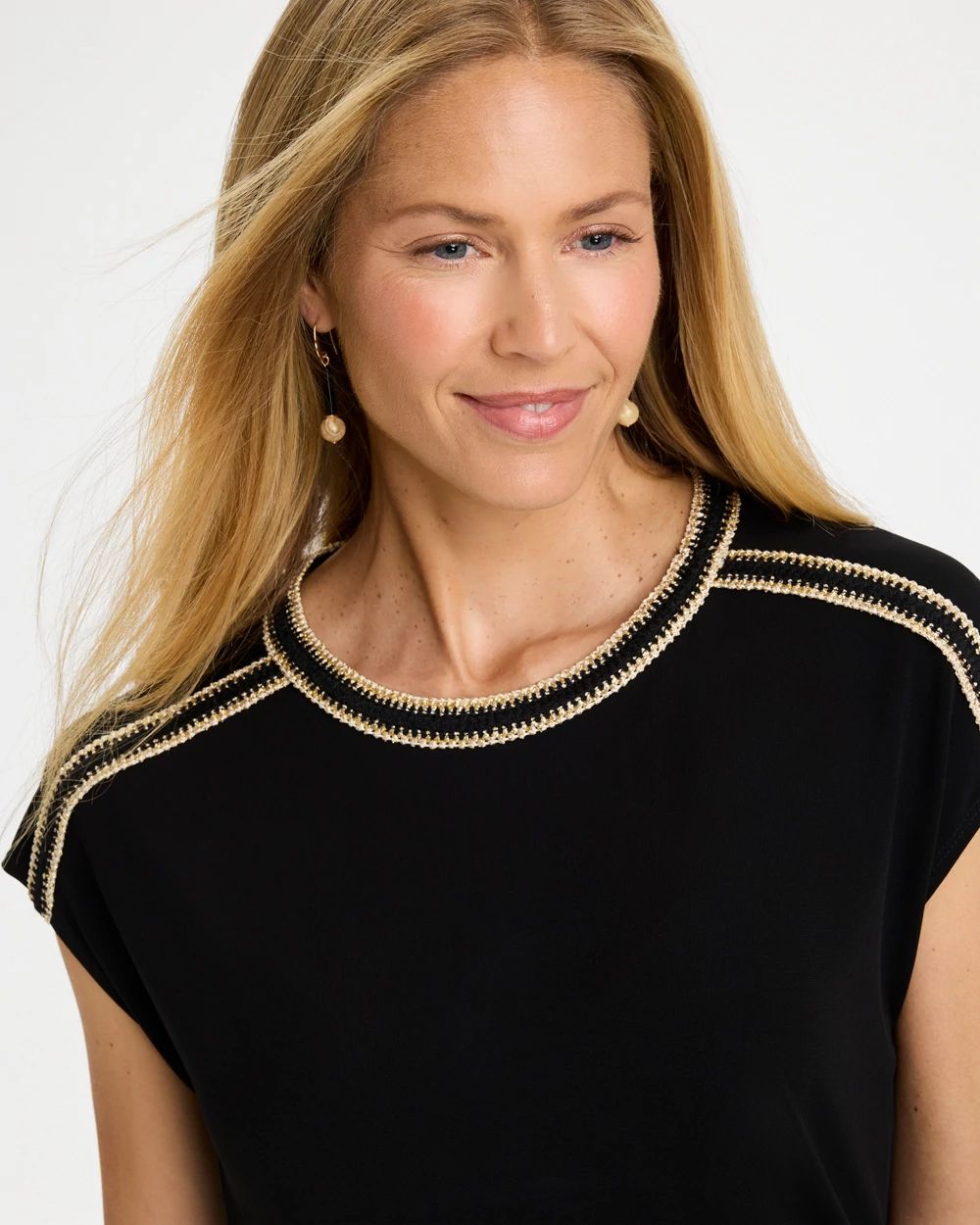 Knit Short Sleeve Trimmed Tee click to view larger image.