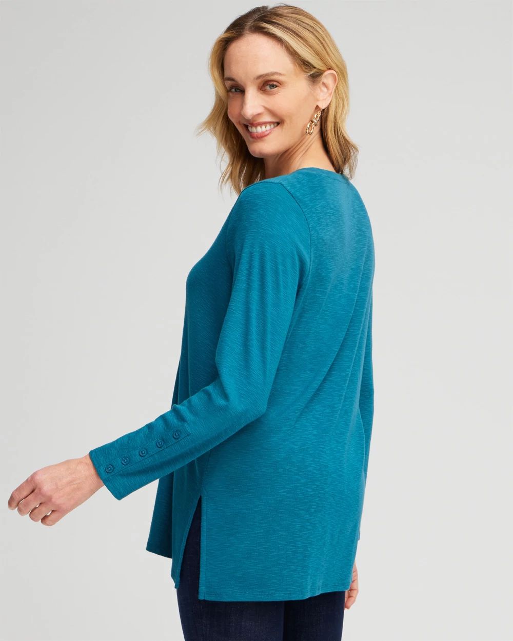 Button Detail V-neck Tunic