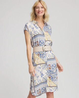 Floral Patchwork Short Shirtdress click to view larger image.