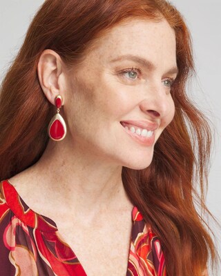 Red Teardrop Clip On Earrings