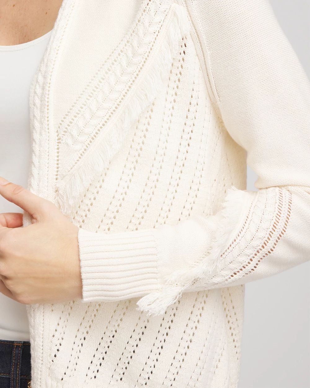 Cable Knit Fringed Sweater