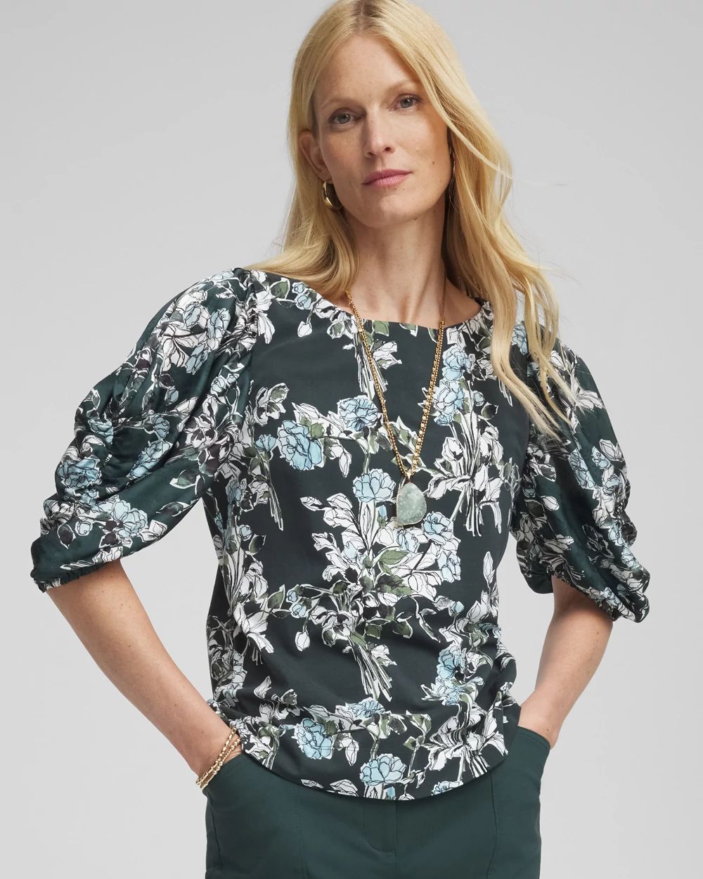 Crewneck Bubble-Sleeve Top