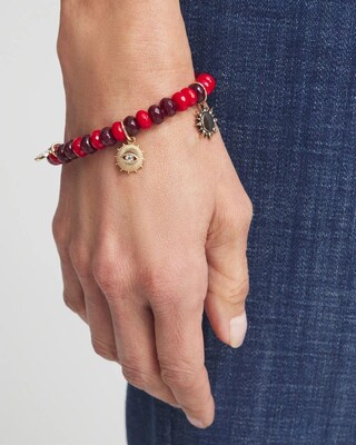 Red Beaded Charm Stretch Bracelet