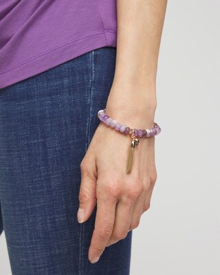 Faceted Amethyst Stone Beaded Charm Bracelet click to view larger image.