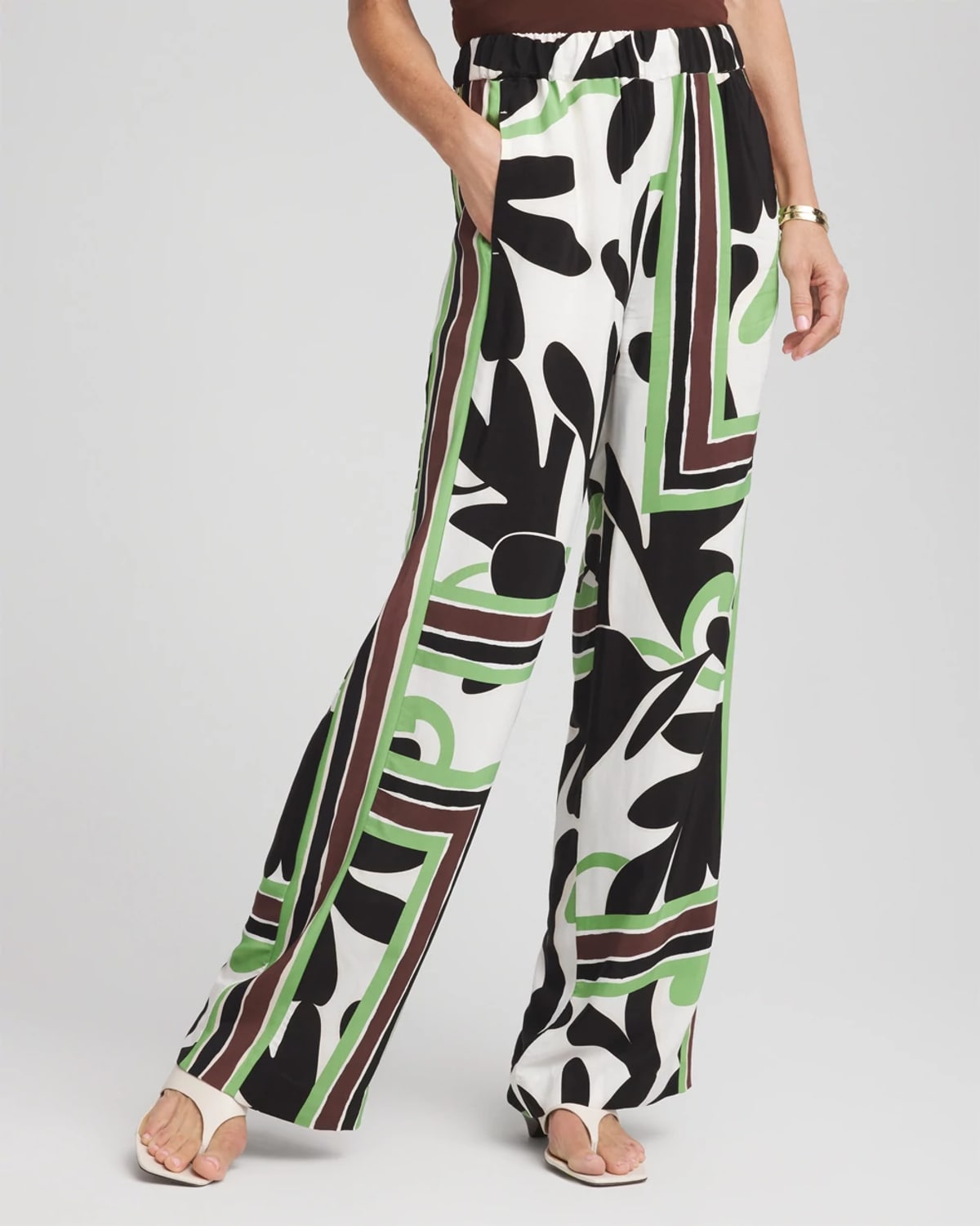 Chico's Printed Silky Soft Pants In White In Sand