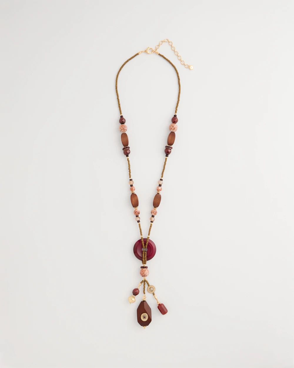 Wood Fire Agate Beaded Y-Necklace