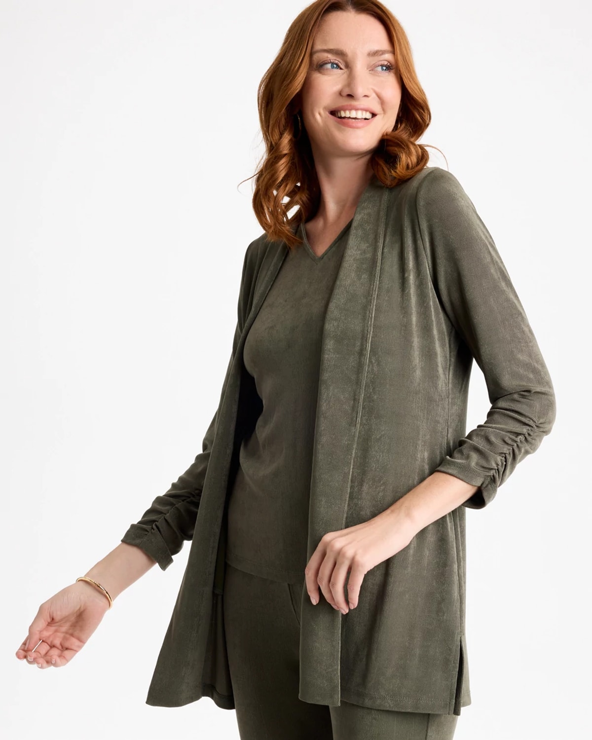 Chico's Travelers™ Ruched Elbow Sleeve Jacket In Mossy Grove