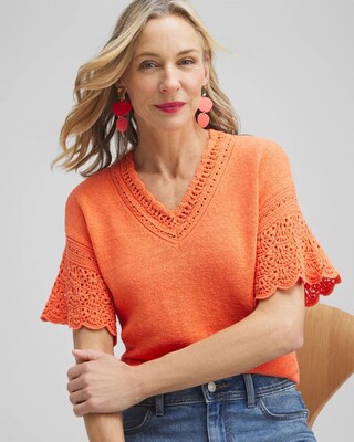 Pointelle Knit Pullover Sweater