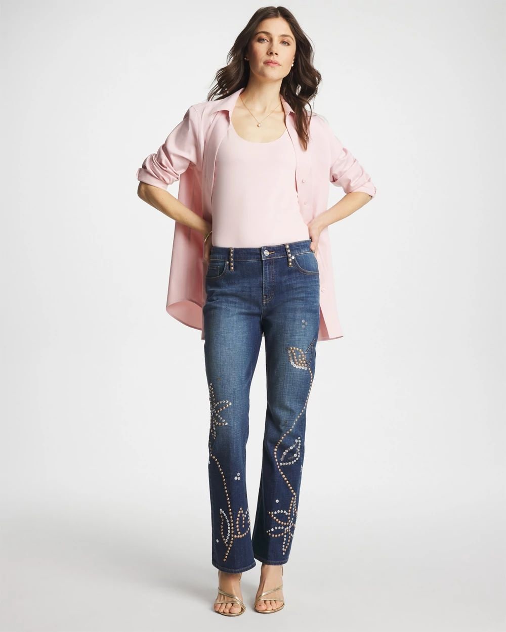 Petite Embellished Girlfriend Cropped Flared Jeans