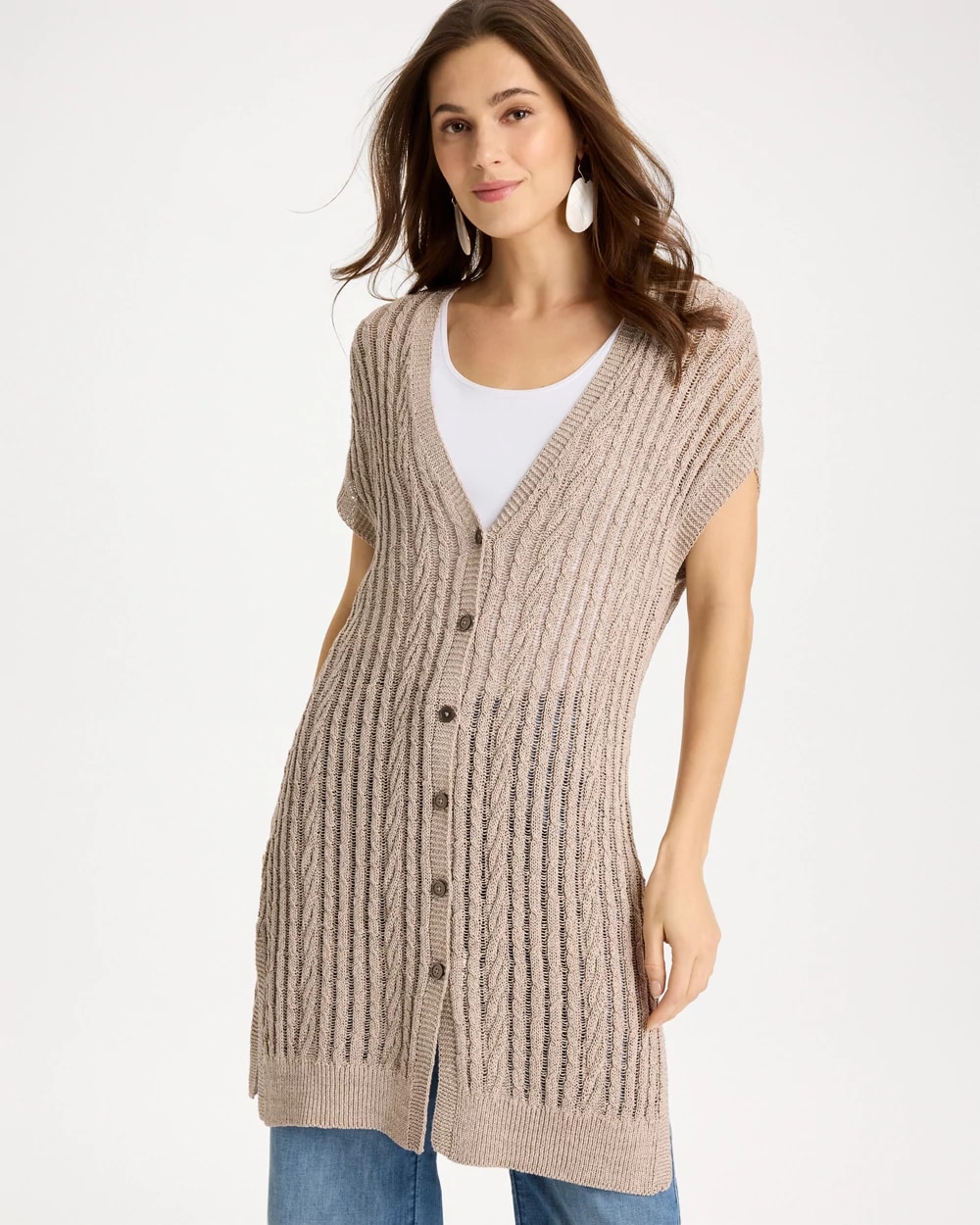 Faucet V-Neck Long Cardigan Vest, photo 1 of 5