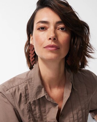 Brown Leather Linear Earrings