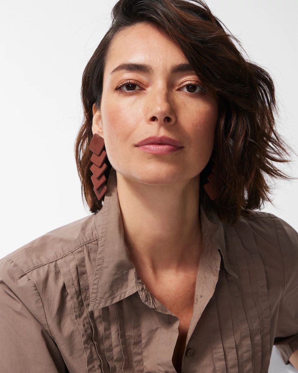 Brown Leather Linear Earrings