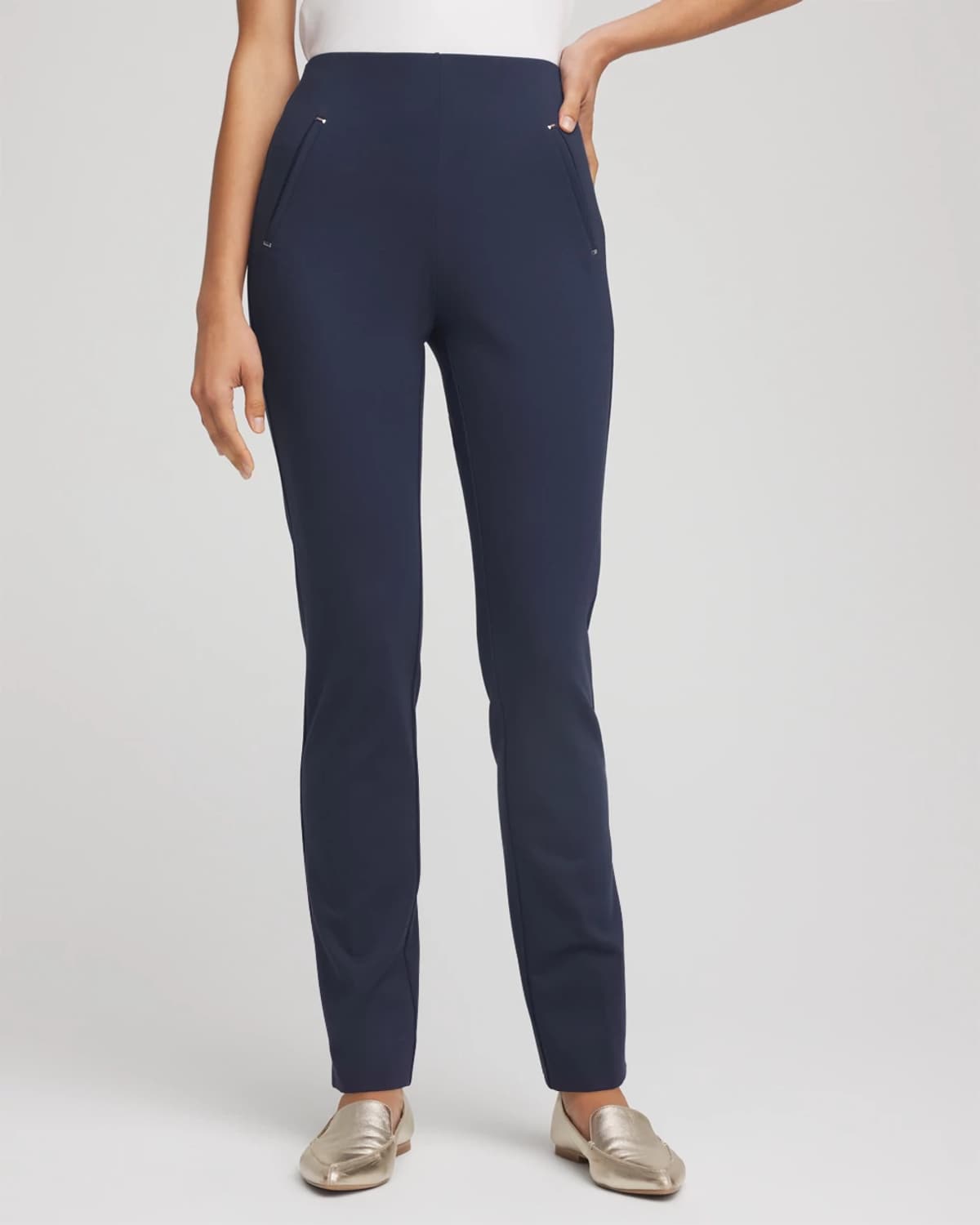 Chico's Juliet Ponte Trim Detail Pants In Blue In Blue
