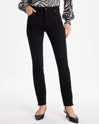Girlfriend Slim Faux Leather Hem Ankle Jeans click to view larger image.