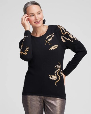 Abstract Print Eyelash Pullover Sweater