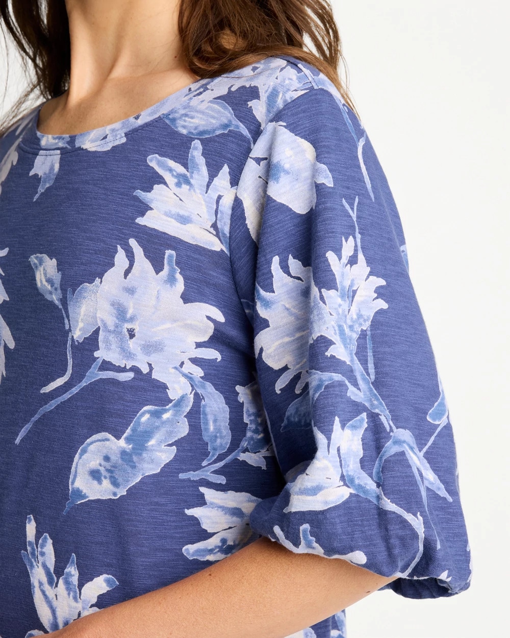 Printed Cotton Slub Poplin Pleat Sleeve Tee