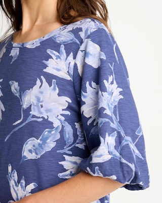 Printed Cotton Slub Poplin Pleat Sleeve Tee click to view larger image.