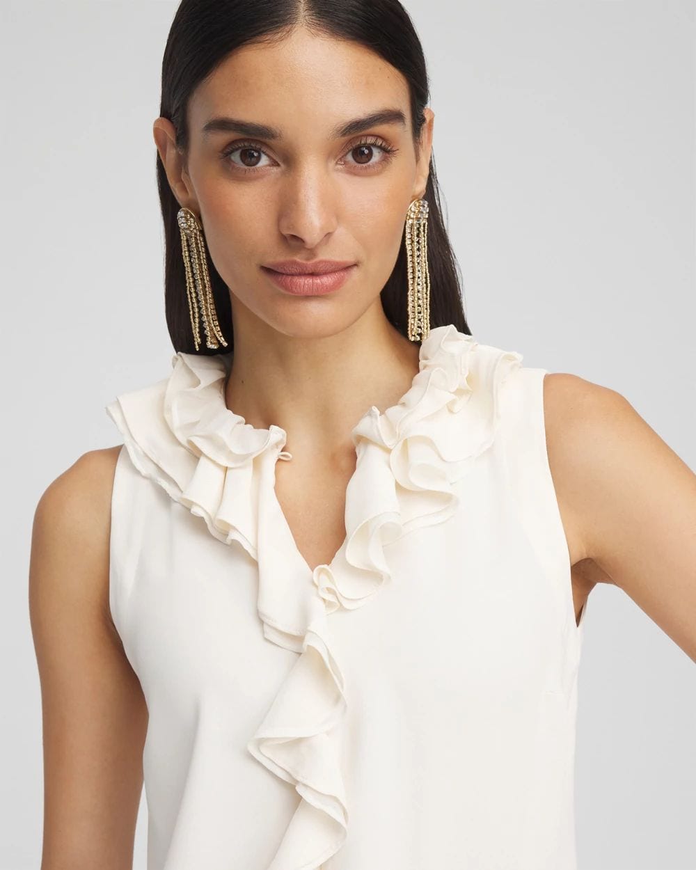 Ruffled Neck Sleeveless Blouse click to view larger image.