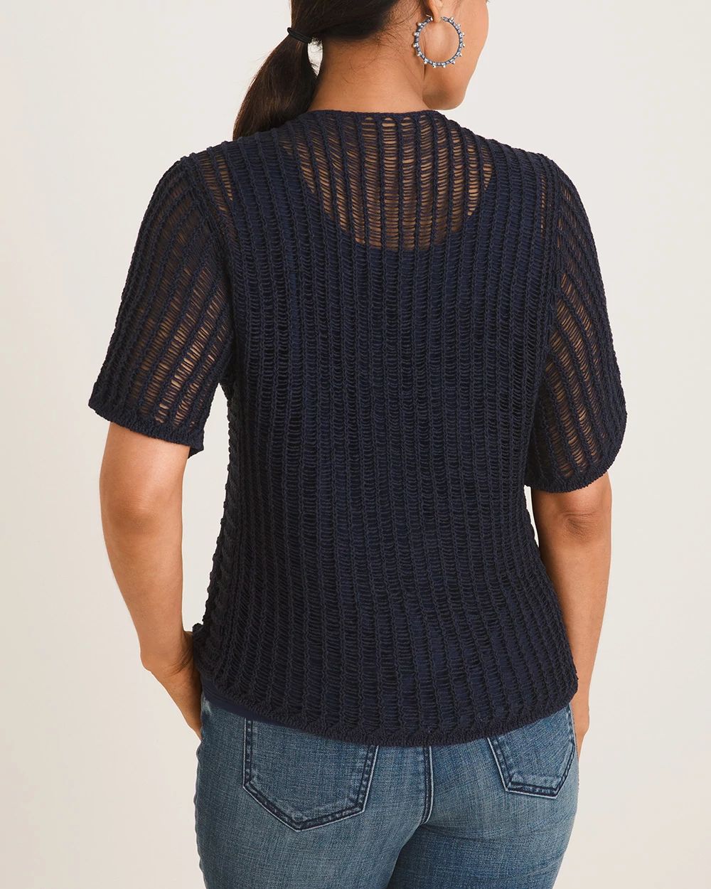 Open-Stitch V-Neck Sweater