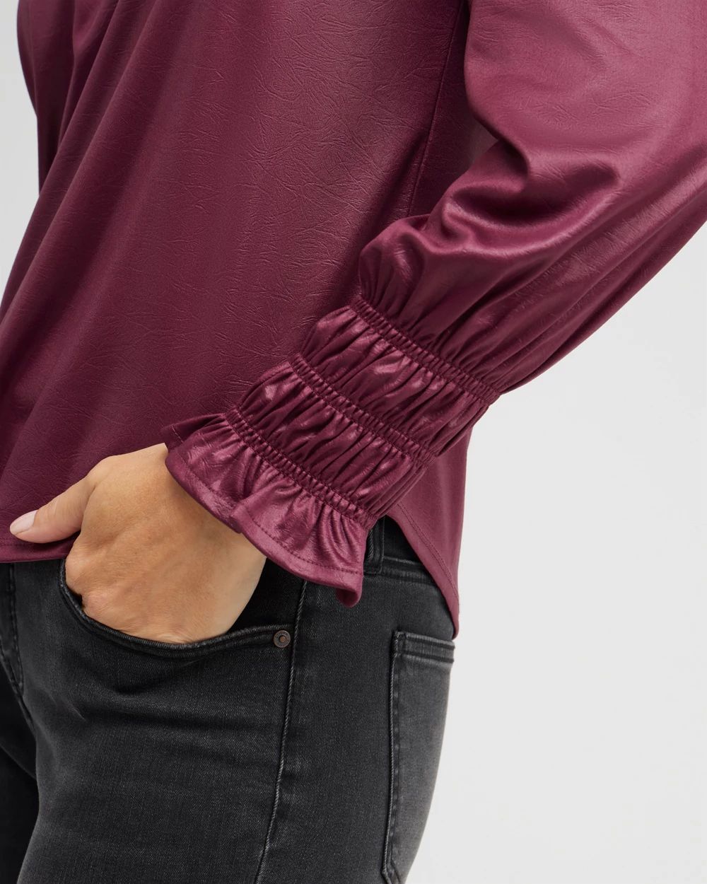 Faux Leather Shirred Sleeve Top