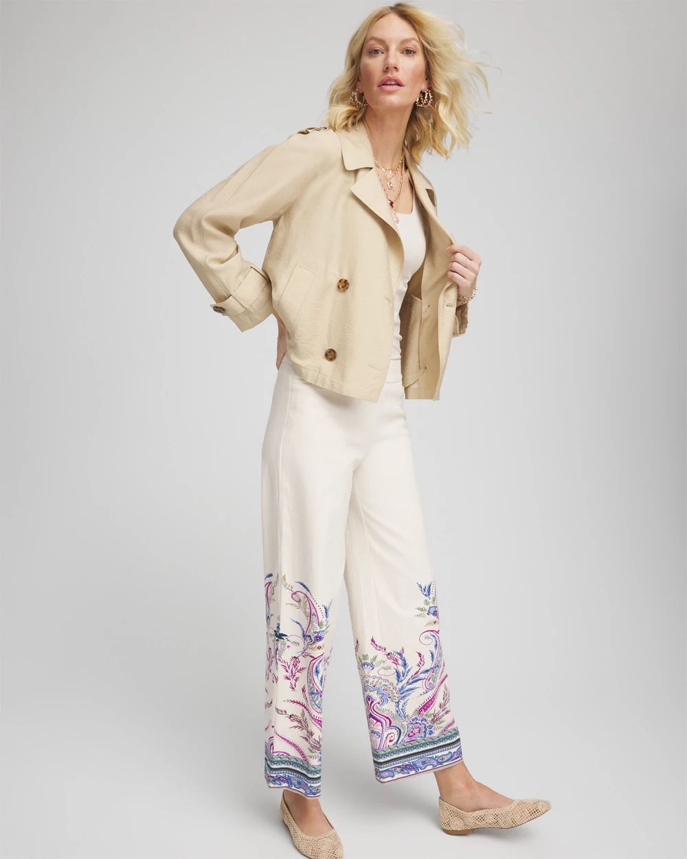 Petite Double-Breasted Cropped Trench Coat