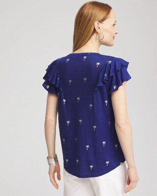 Foiled Flutter-Sleeve Linen Tee click to view larger image.