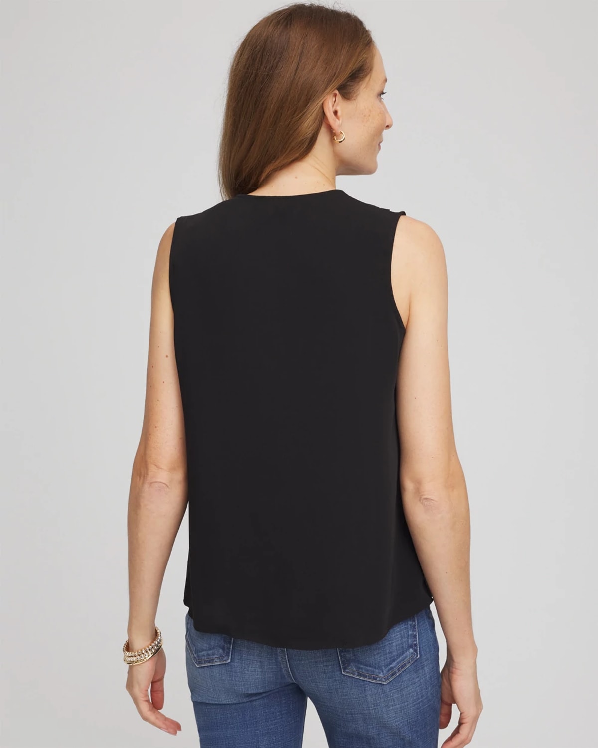Chico's Satin Ruffle Tank In Black In Black