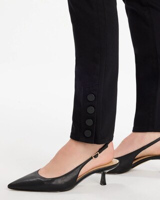Girlfriend Slim Faux Leather Hem Ankle Jeans click to view larger image.