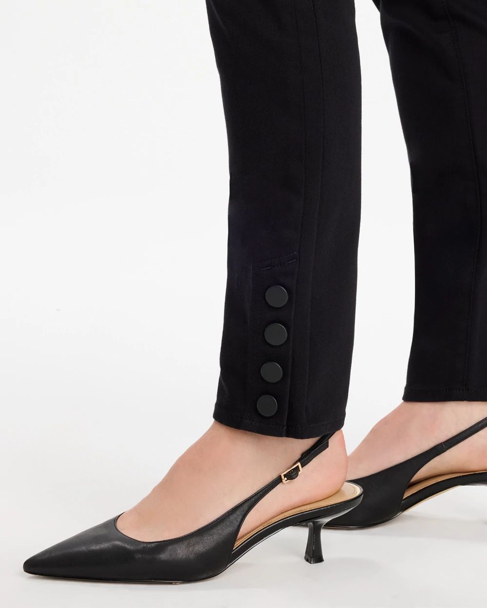 Girlfriend Slim Faux Leather Hem Ankle Jeans click to view larger image.