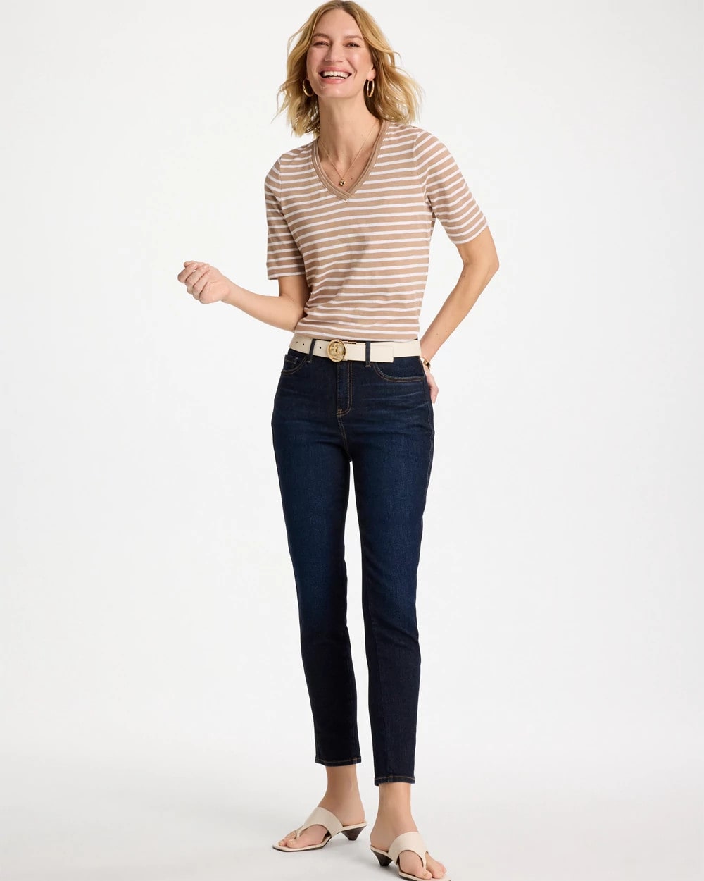 Striped Cotton Slub V-Neck Tee