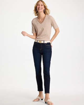 Striped Cotton Slub V-Neck Tee click to view larger image.