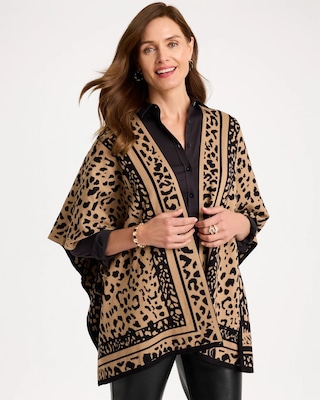 Tipped Animal Jacquard Ruana