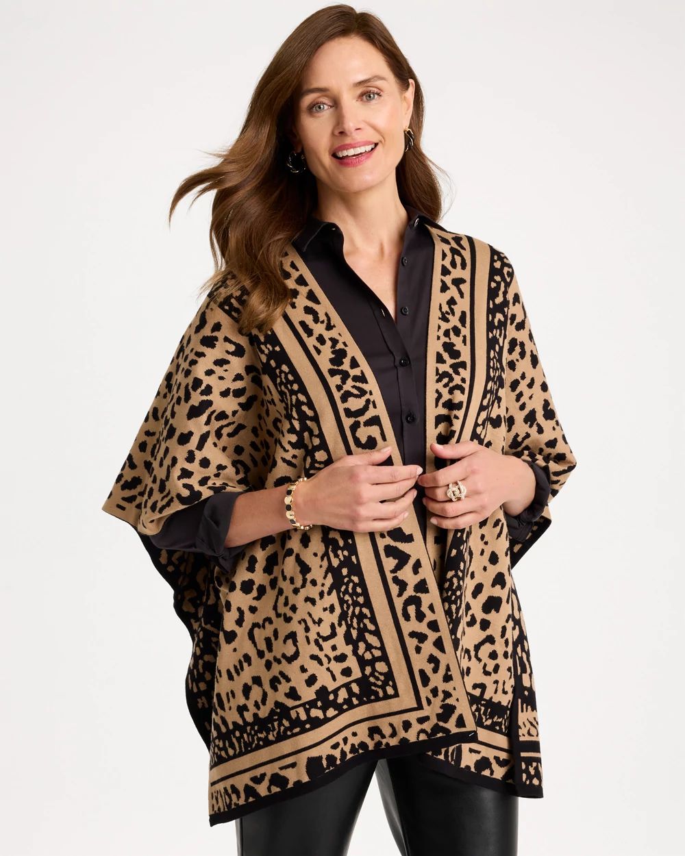 Tipped Animal Jacquard Ruana