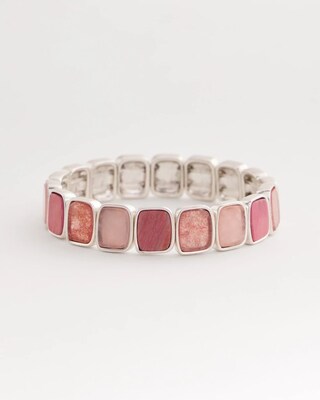 Quartz & Rhodonite Stone Silvertone Square Stretch click to view larger image.